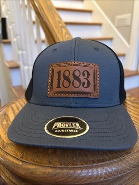 1883 Proflex Leather Patch Trucker Hat - Gray & Black Taylor Sheridan